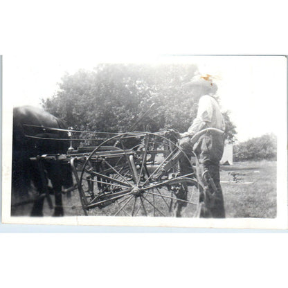 Vintage Photograph Farmer and Horse With Plow 2.5x4" SE5