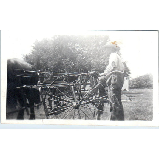 Vintage Photograph Farmer and Horse With Plow 2.5x4" SE5