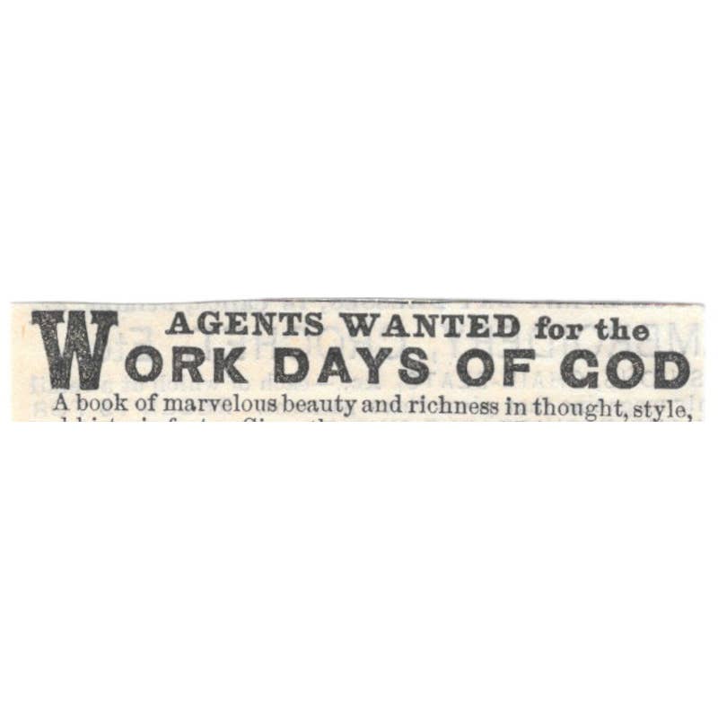 Work Days of God Salesmen J.C. McCurdy & Co Philadelphia - Ad 1878 TJ7-L2-4