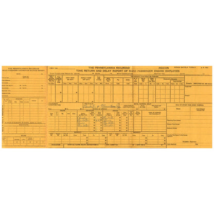 1958 The Pennsylvania Railroad Time Return and Delay Report Form AD8-3