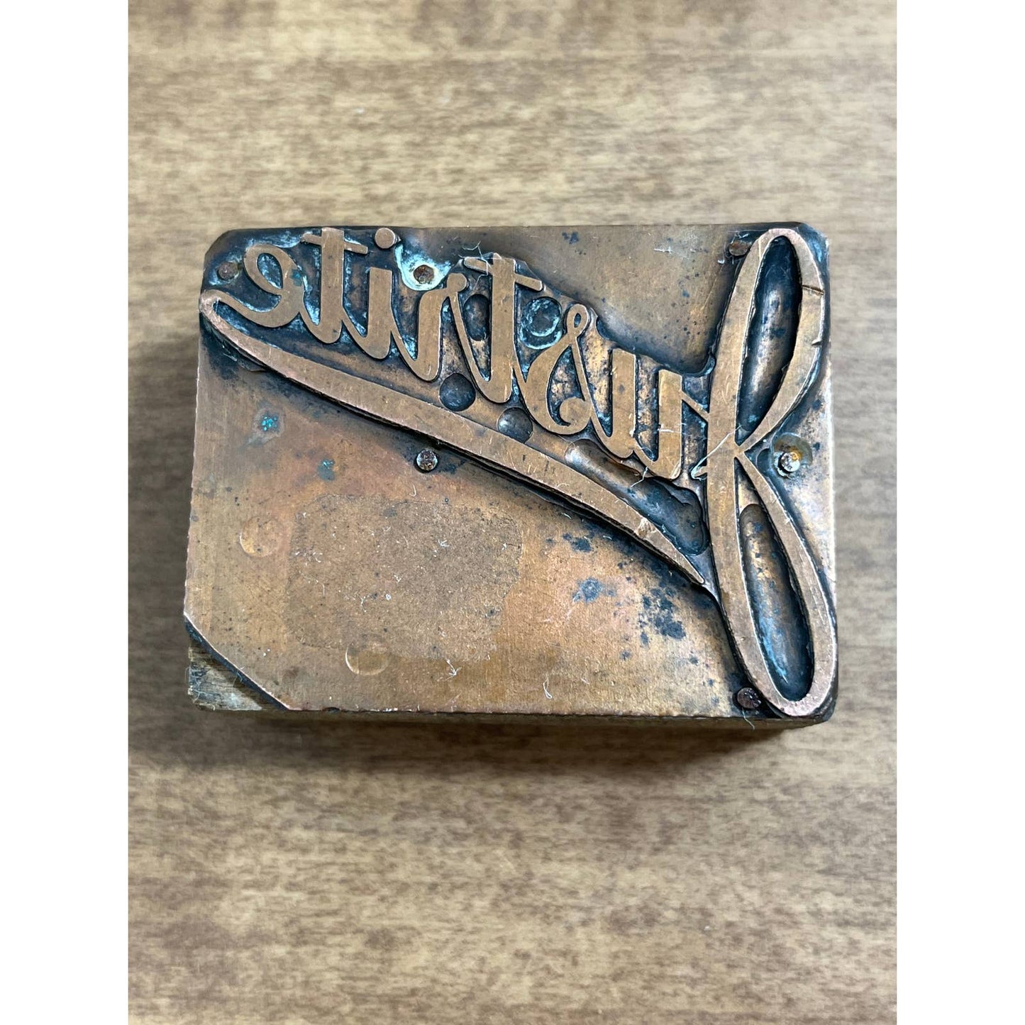 Printing Letterpress Printers Block Stamp “Justrite” Copper Wood 2” SE1