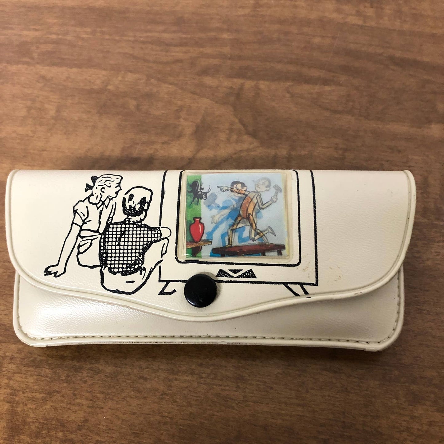 1950s Children’s Lenticular Eyeglasses Case Pinocchio Hammering Cricket Graphic