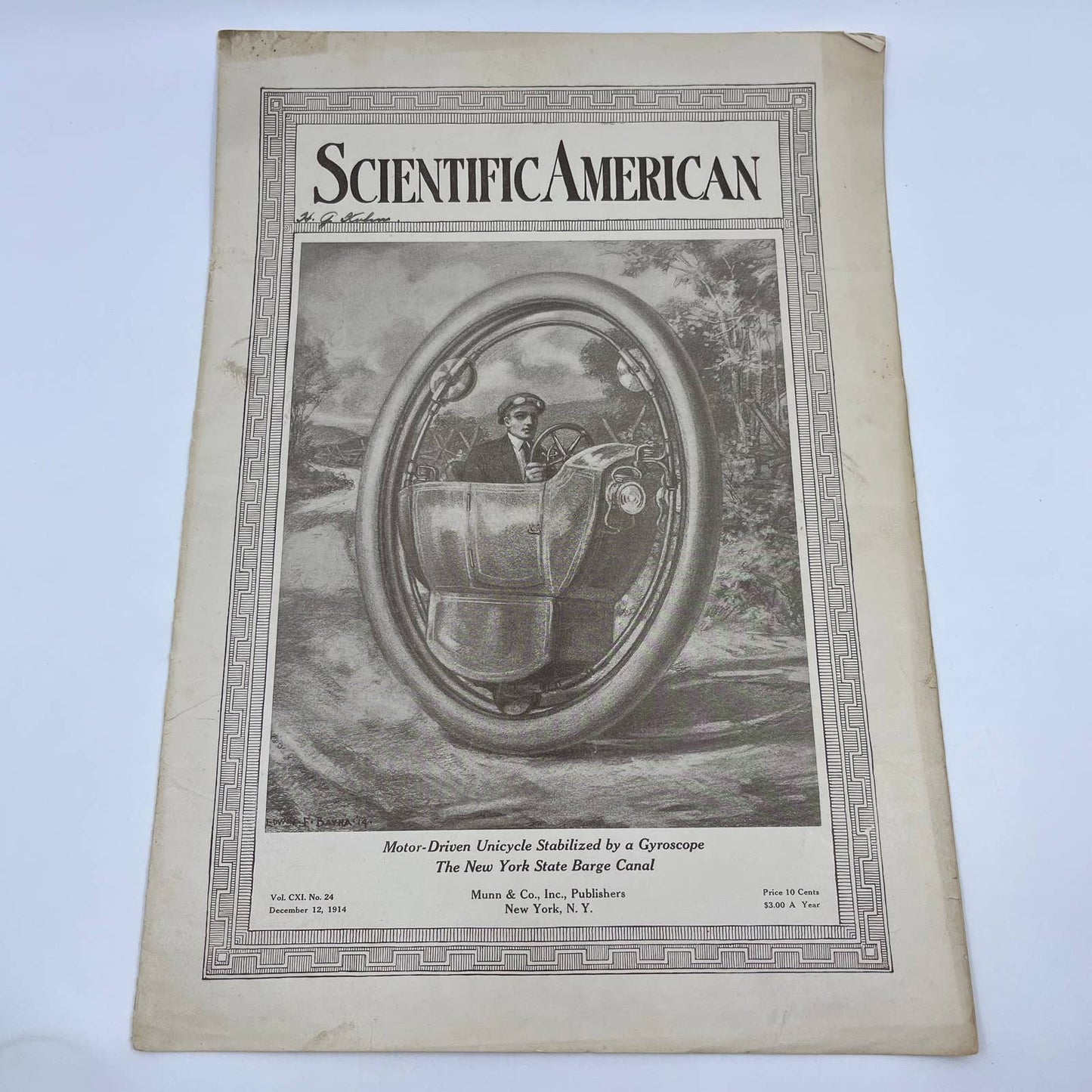 1914 Scientific American February 28 Magazine Unicycle Stabilized Gyroscope TH6