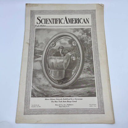 1914 Scientific American February 28 Magazine Unicycle Stabilized Gyroscope TH6