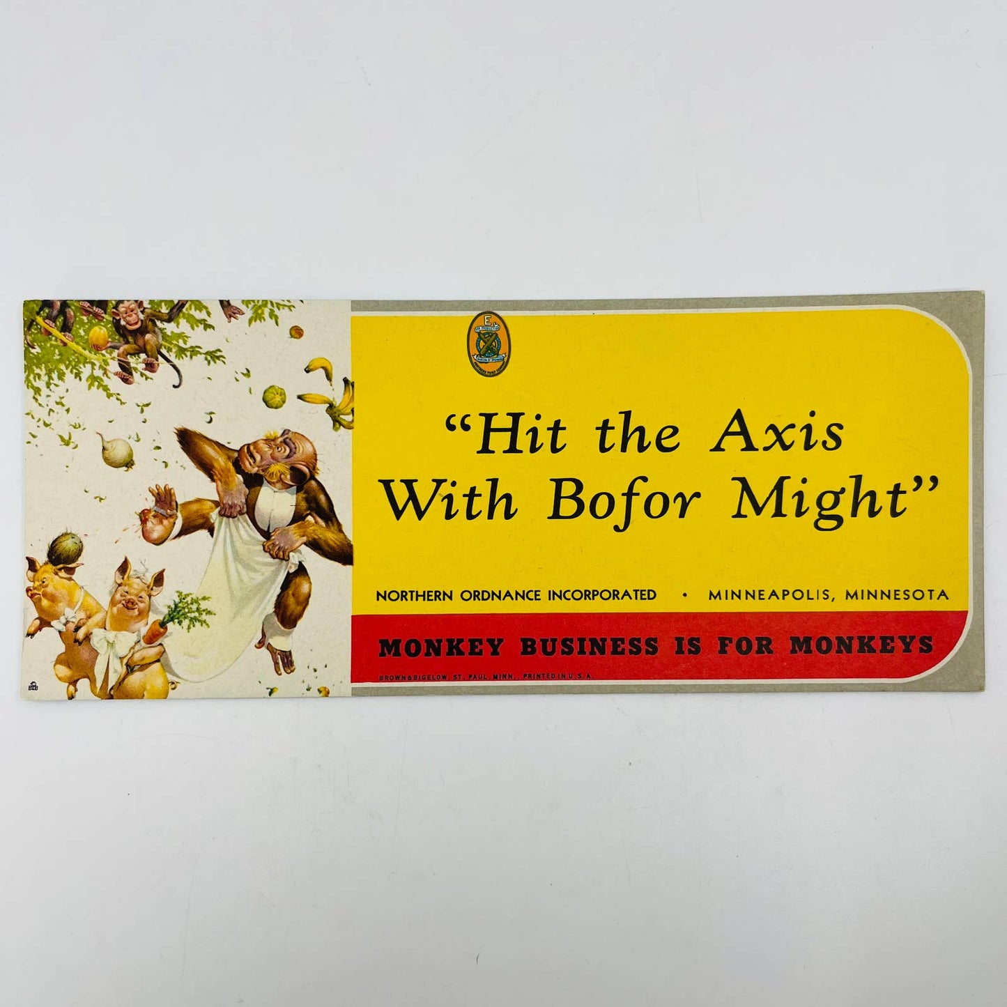 1940s WWII INK BLOTTER Brown & Bigelow Monkey Pigs “Hit the Axis” EA3