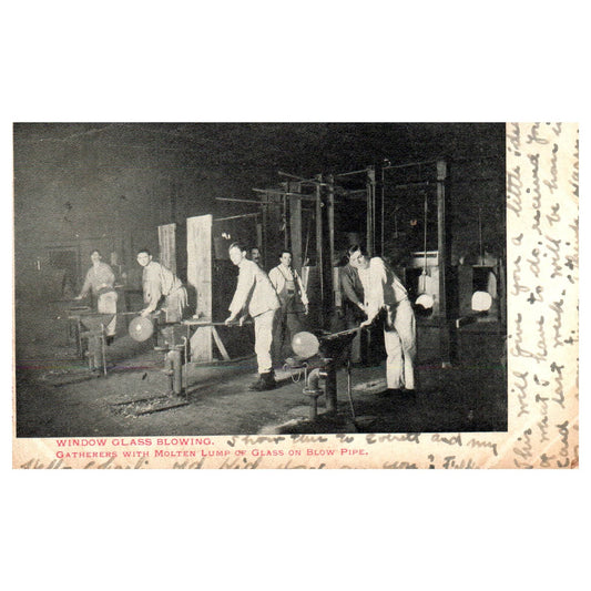 Window Glass Blowing 1906 - Original Postcard RPPC TJ8-4