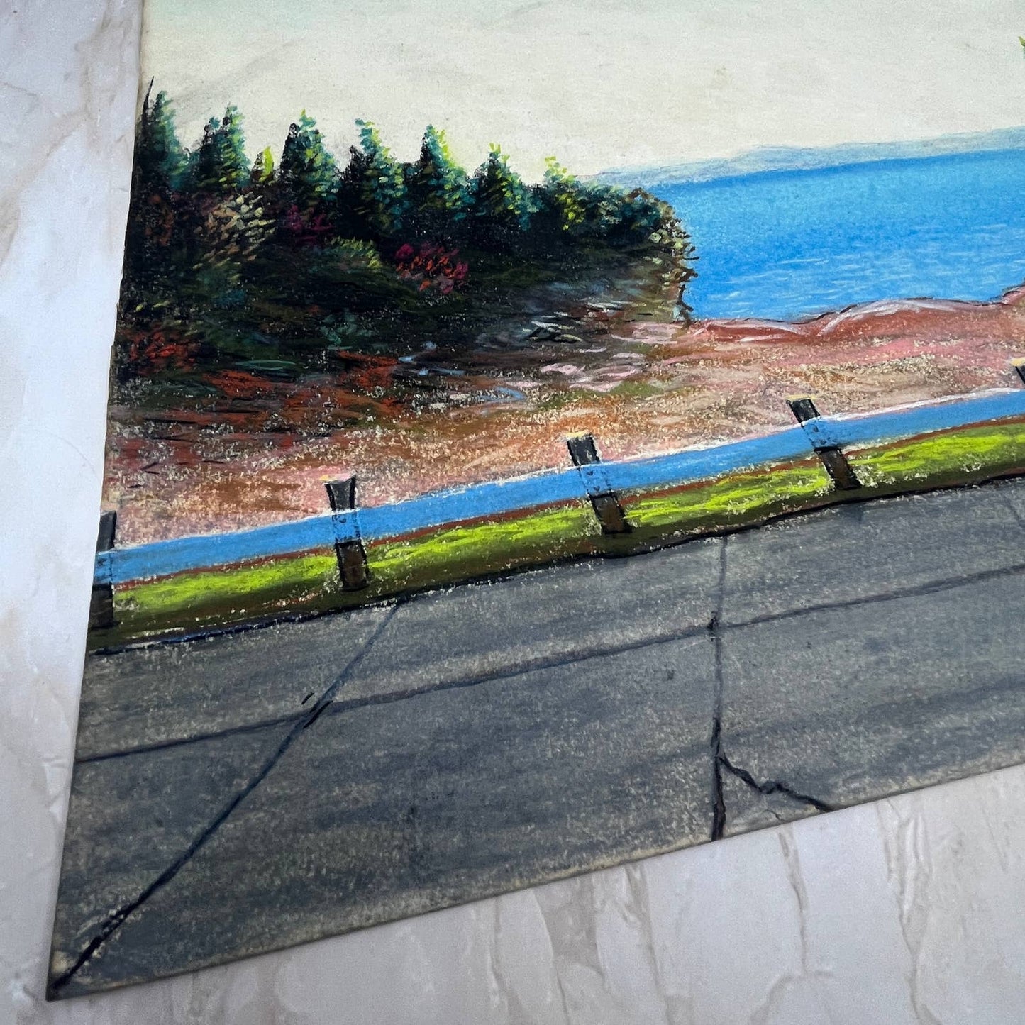 c1920 Original Art Oil Pastel Lake Landscape Signed B. Nerebier 11.5x15” FL3