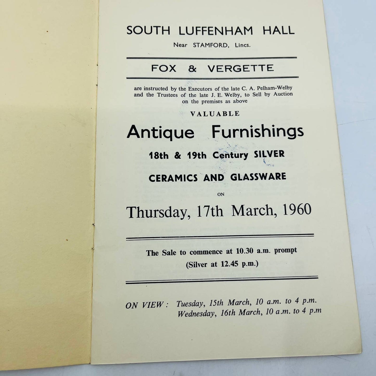 1960 Antique Auction Catalog South Luffenham Hall Peterborough England EA4