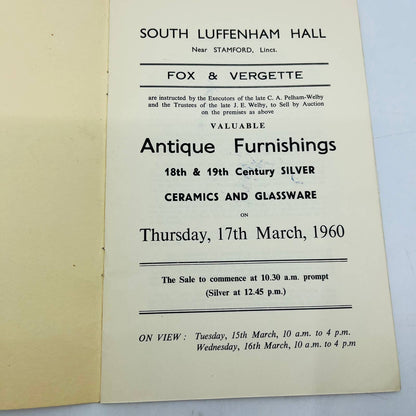 1960 Antique Auction Catalog South Luffenham Hall Peterborough England EA4