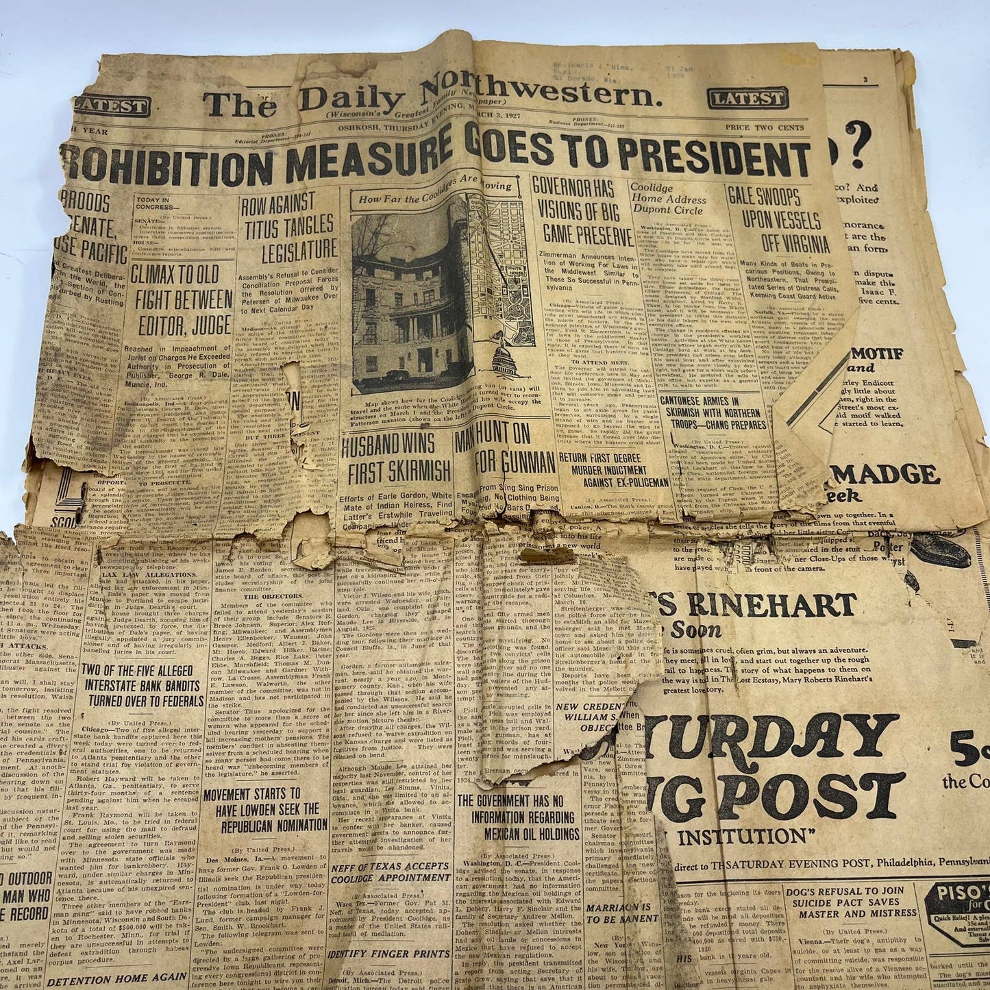 1927 March 3 DAILY NORTHWESTERN Newspaper Prohibition Measure to President TI6-2