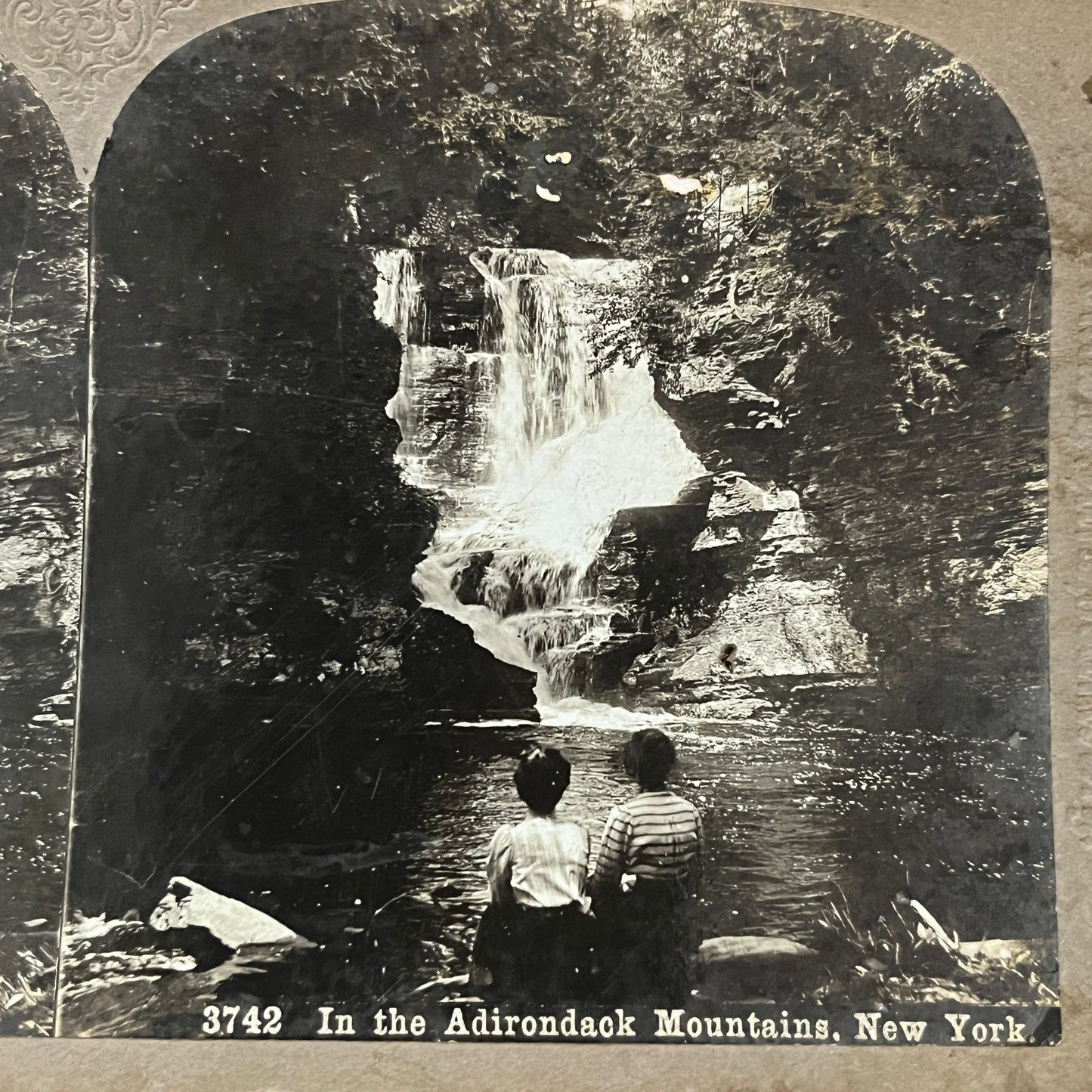 Waterfall Adirondack Mountains New York Antique Stereoview Card H2-2