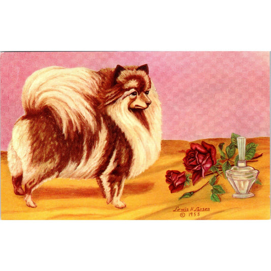 Lewis H. Larsen 1953 The Pomeranian Dog Painting Original Postcard TK1-27