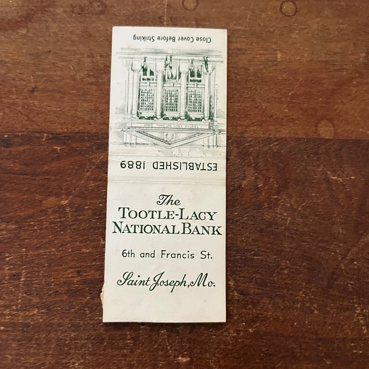 The Tootle Lacy National Bank St. Joseph MO Advertising Matchbook Cover SB3-M2