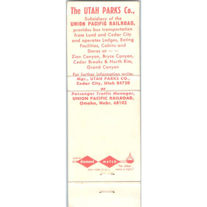 Utah Parks Co Union Pacific RR Map Advertising Matchbook Cover SA1-M8