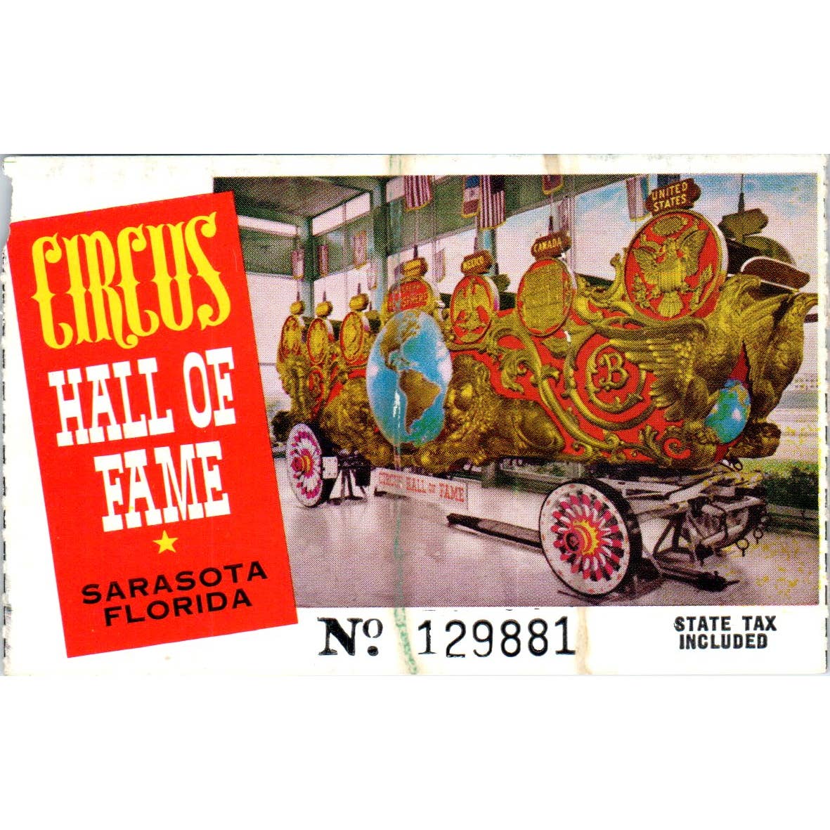 Vintage Circus Hall of Fame Ticket Stub Sarasota Florida SE3-4