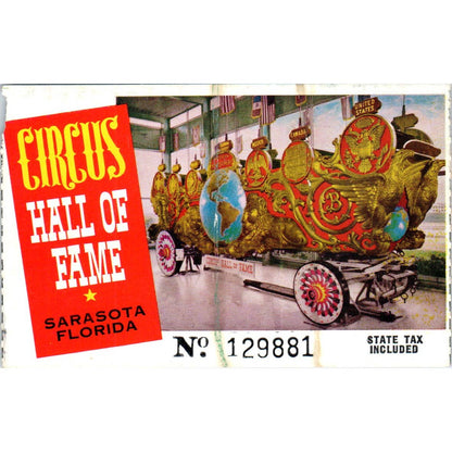 Vintage Circus Hall of Fame Ticket Stub Sarasota Florida SE3-4