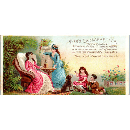 1880s Victorian Trade Card Quack Medicine Ayer's Sarsaparilla Children Dog SF2