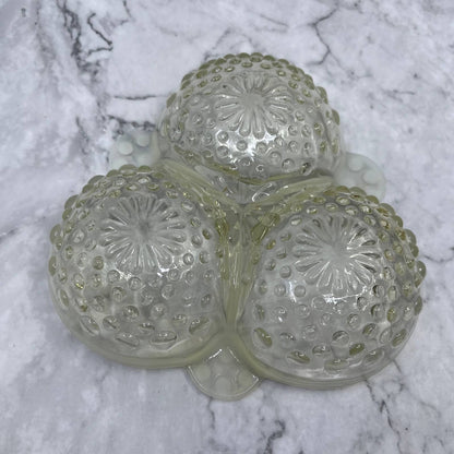 Anchor Hocking Moonstone Hobnail Ruffled Divided 3 Section Candy Dish 6.5” TC4