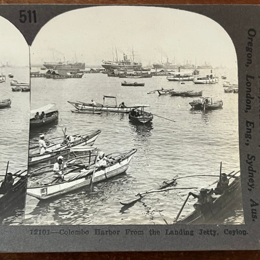 Colombo Harbor From Landing Jetty Ceylon Antique Stereoview Card H2-2