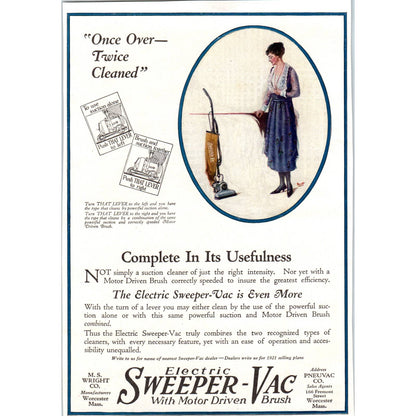 M.S. Wright Co Electric Sweeper-Vac Worcester MA - 1921 Original Ad TJ7-L