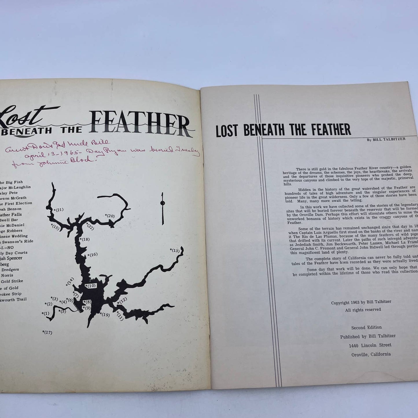 Lost Beneath The Feather River Bill Talbitzer 1963 Gold Mining California CA TH8