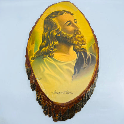 1942 Large Jesus Inspiration McConnell Découpage Live Edge Wood Plaque 9x16 TC3