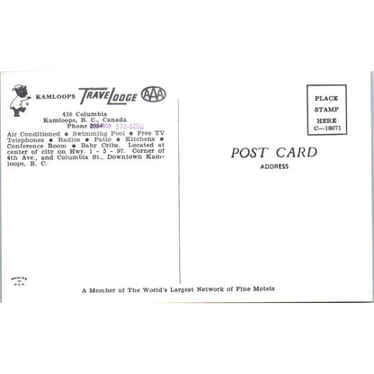 Kamloops Travel Lodge British Columbia Canada - Original Postcard TJ7-RP2