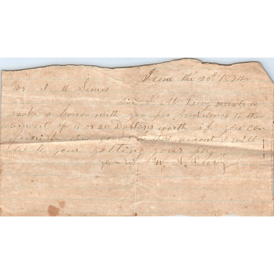 1834 Letter from Asa Peavy Regarding J.M. Peavy to J.M. Simms Butler AL AD6