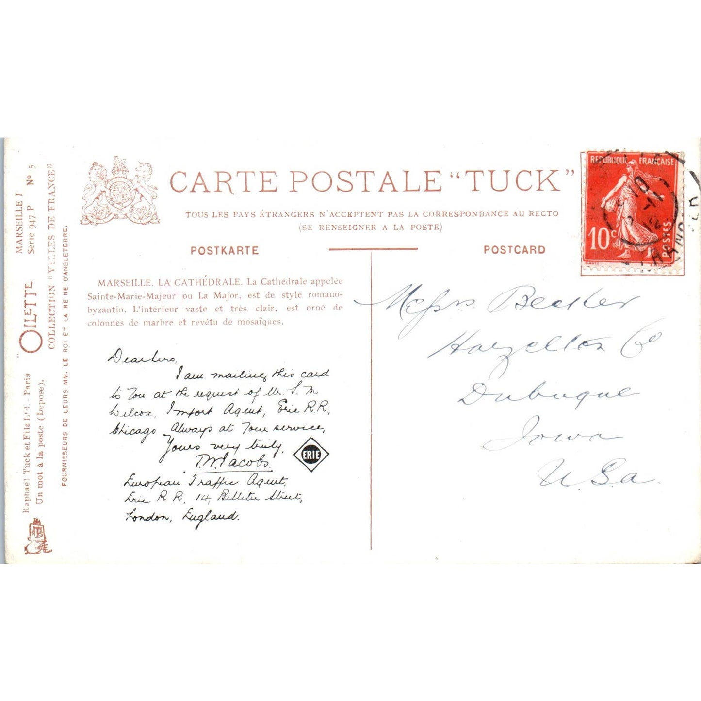 Marseille La Cathedrale Raphael Tuck Oilette Original Postcard TK1-P14