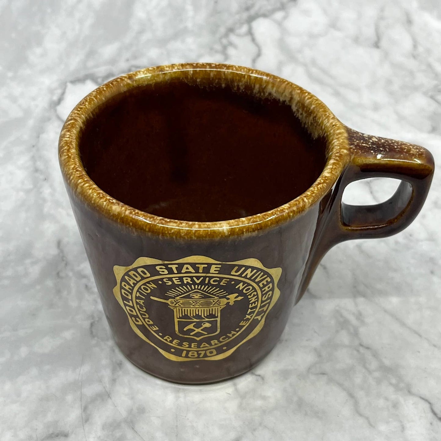 Vtg Hull USA Colorado State University Coffee Mug Brown Salt Drip Pottery TB6