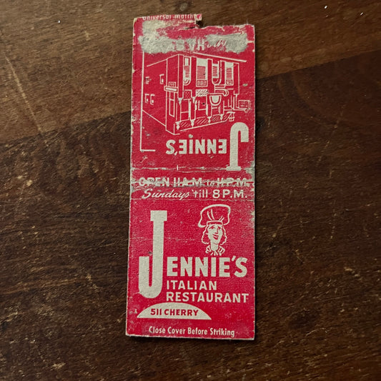 Jennie's Italian Restaurant Kansas City MO Advertising Matchbook Cover MM11-5