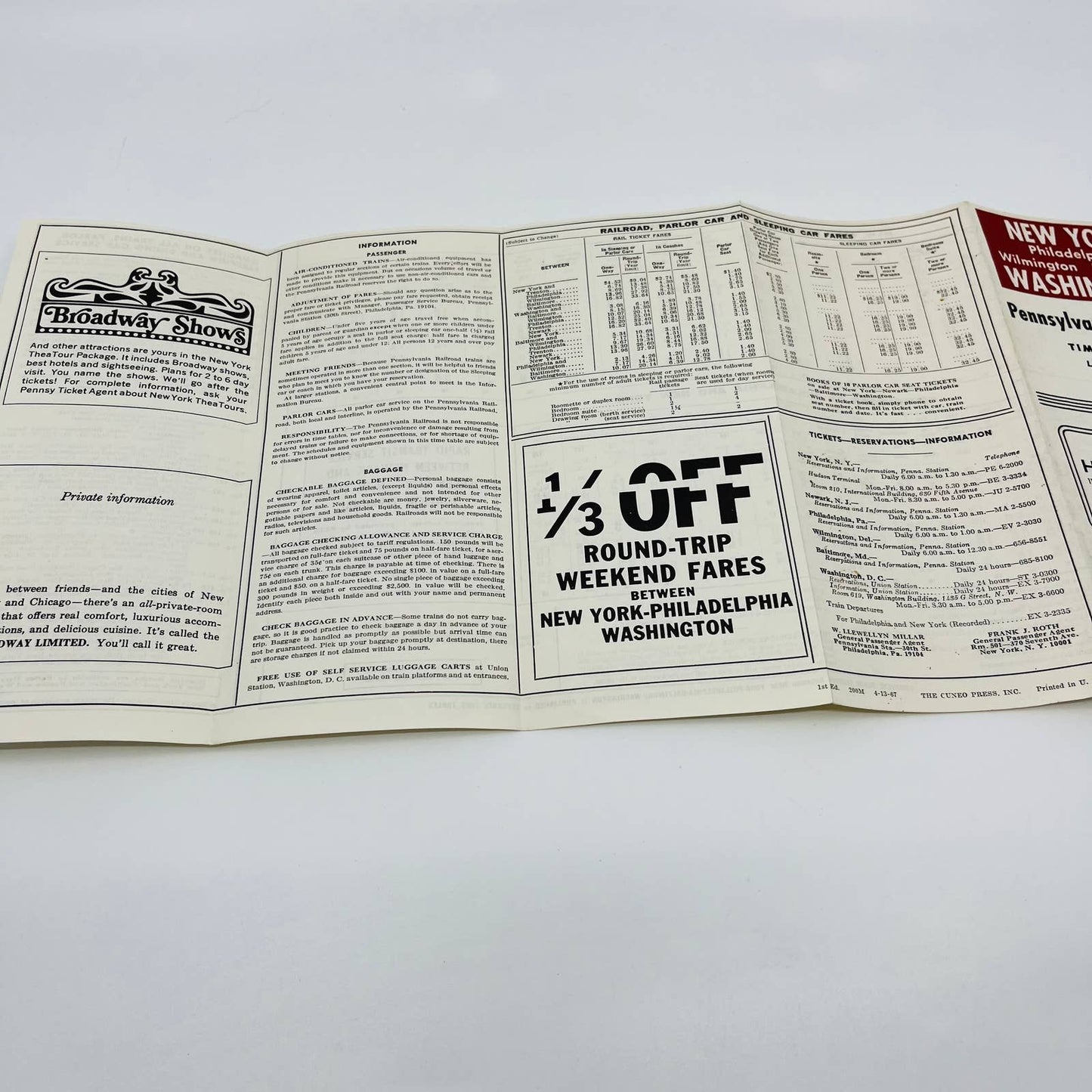 1967 Pennsylvania Railroad Time Table New York Wilmington Washington DC C2