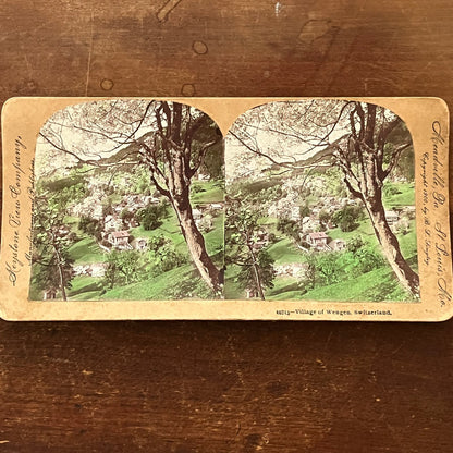 Village of Wengen Switzerland 1900 Antique Stereoview Card TJ9-V3