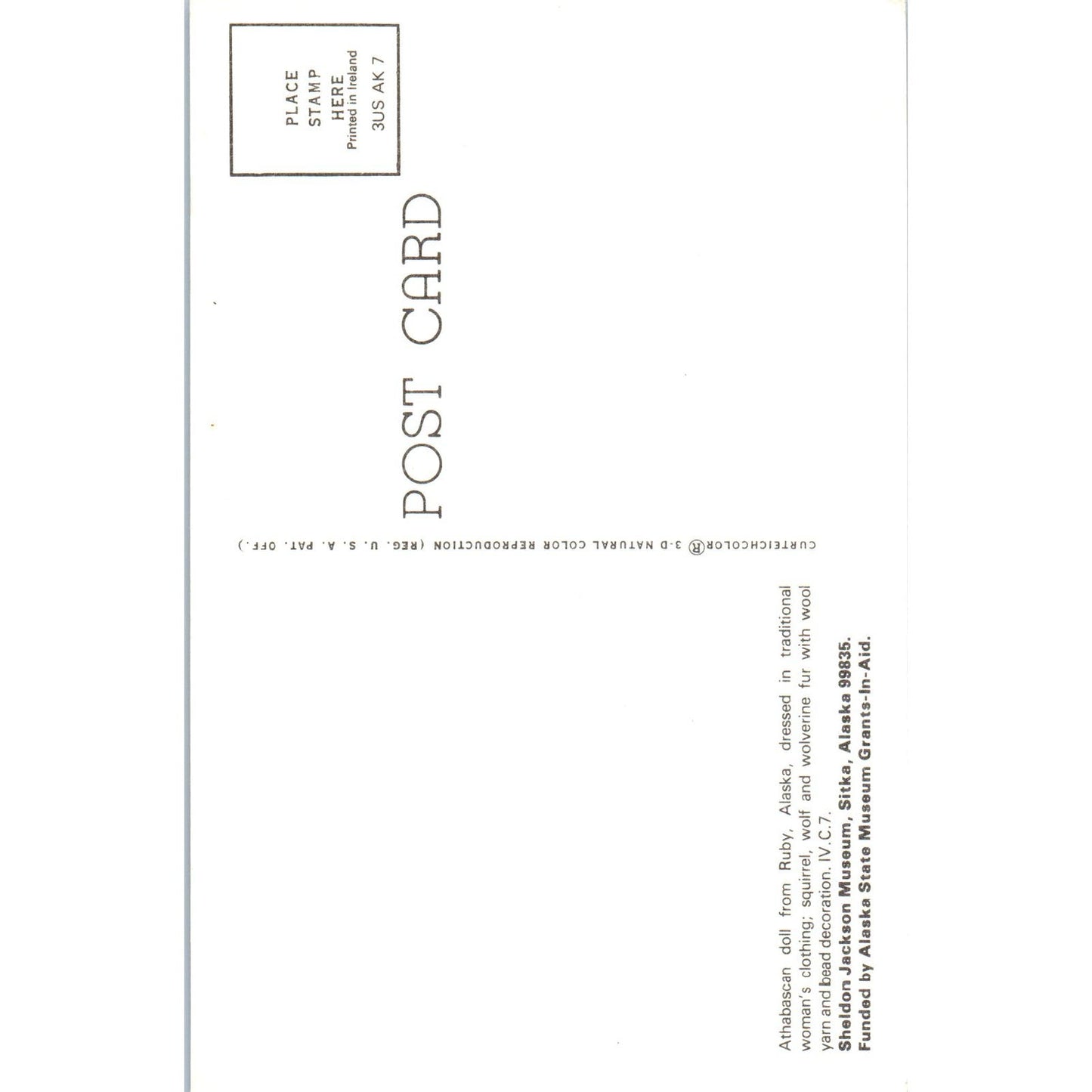 Athabascan Doll From Ruby Alaska Sheldon Jackson Museum Original Postcard PB10