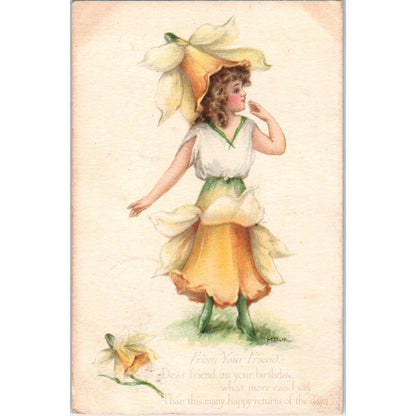 Face in Flower Lilies 1917 Original Postcard TK1-27