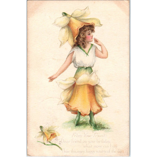 Face in Flower Lilies 1917 Original Postcard TK1-27