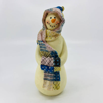 Vintage Merry Frosty Snowman w/ Quilt Scarf Hand Painted 7” TB8