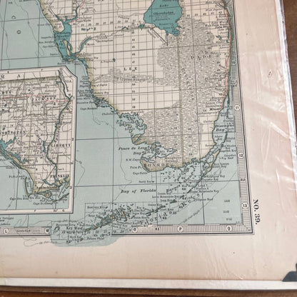 Antique 1897 The Century Atlas Map of Florida USA Color Engraved 12.5 x 17” FL5