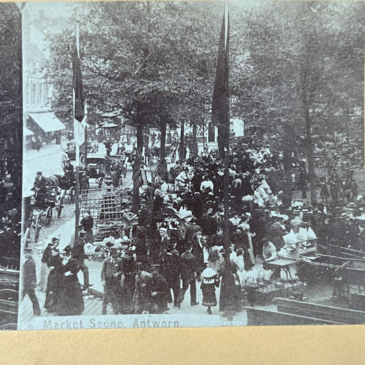 Market Square Antwerp c1880 Antique Stereoview Card TJ9-V4