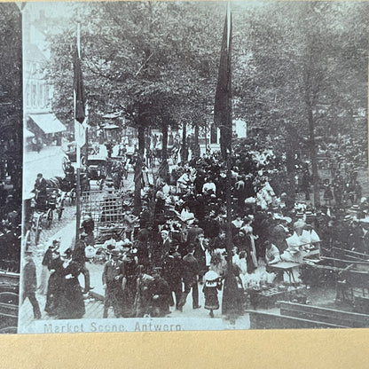 Market Square Antwerp c1880 Antique Stereoview Card H2-3