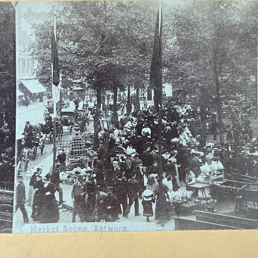 Market Square Antwerp c1880 Antique Stereoview Card H2-3