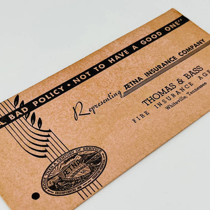 Vintage Ink Blotter Card Ætna Insurance Company Thomas & Bass Whiteville TN C1