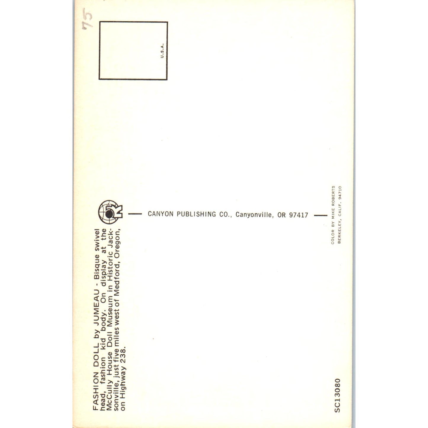 Fashion Doll by Jumeau McCully House Doll Museum Jacksonville FL Postcard PB4