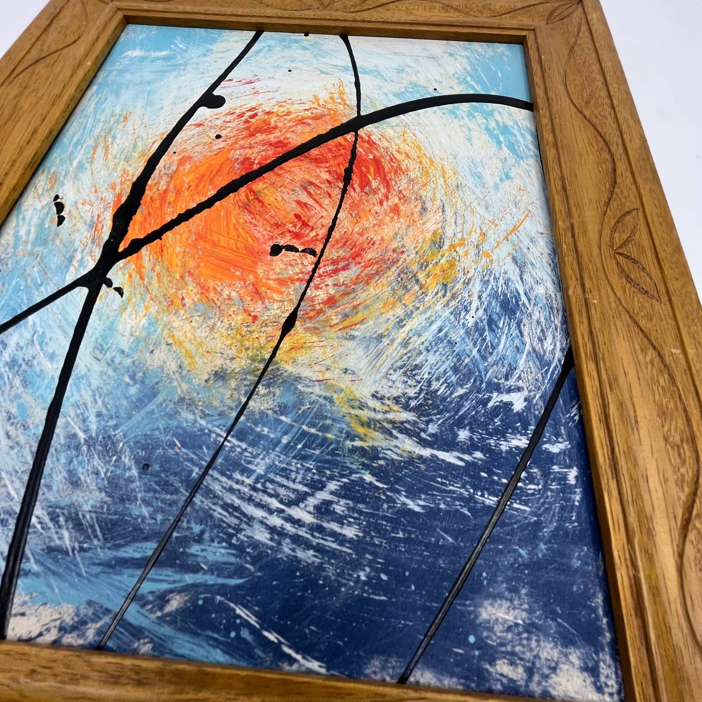 Framed Original Abstract Art Painting "Turbulent Sun" Acrylic 10.5x12.5 TI5