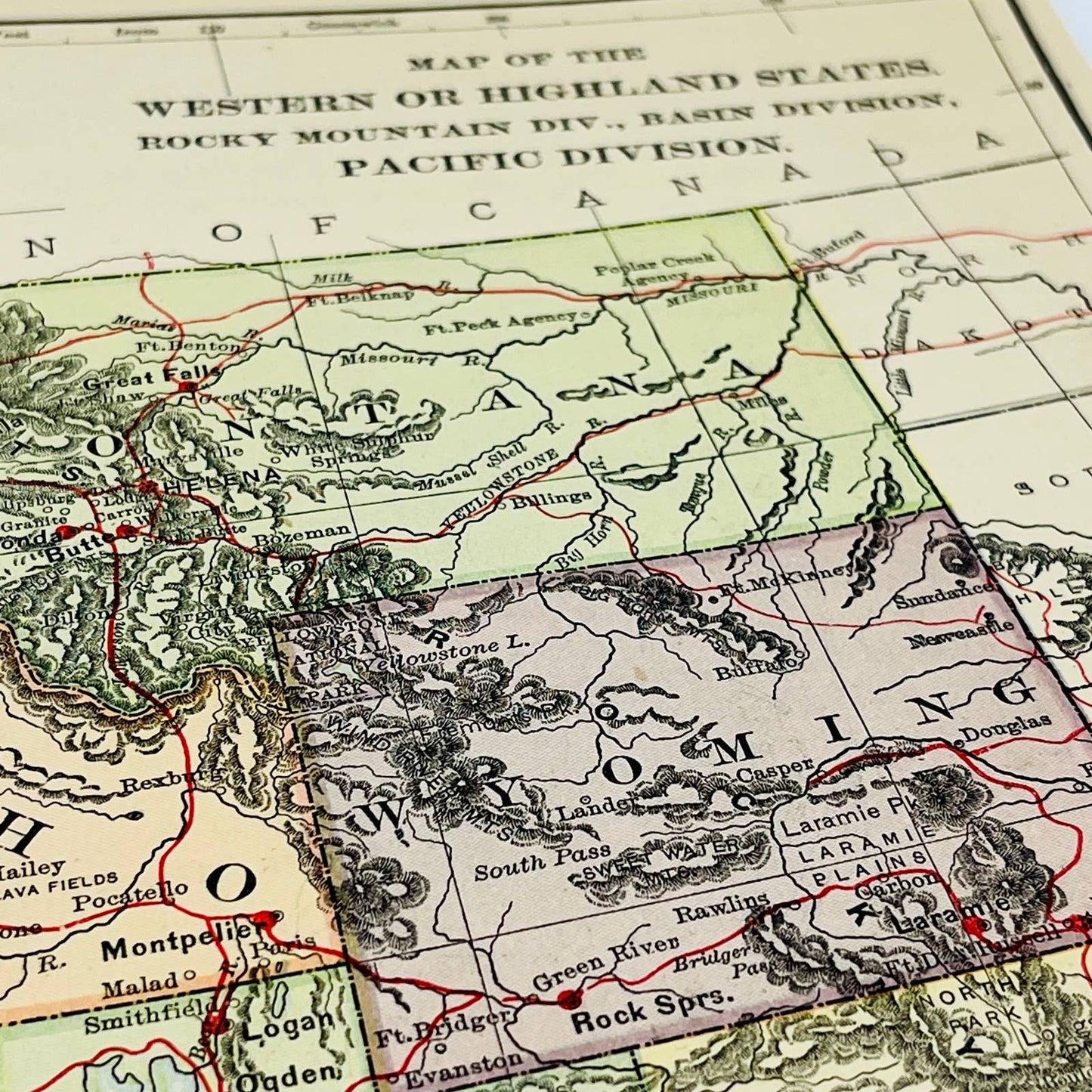 1896 Harper’s Map West Highland USA WA OR CA AZ NM CO UT NV ID WY MT 9x12” FL1