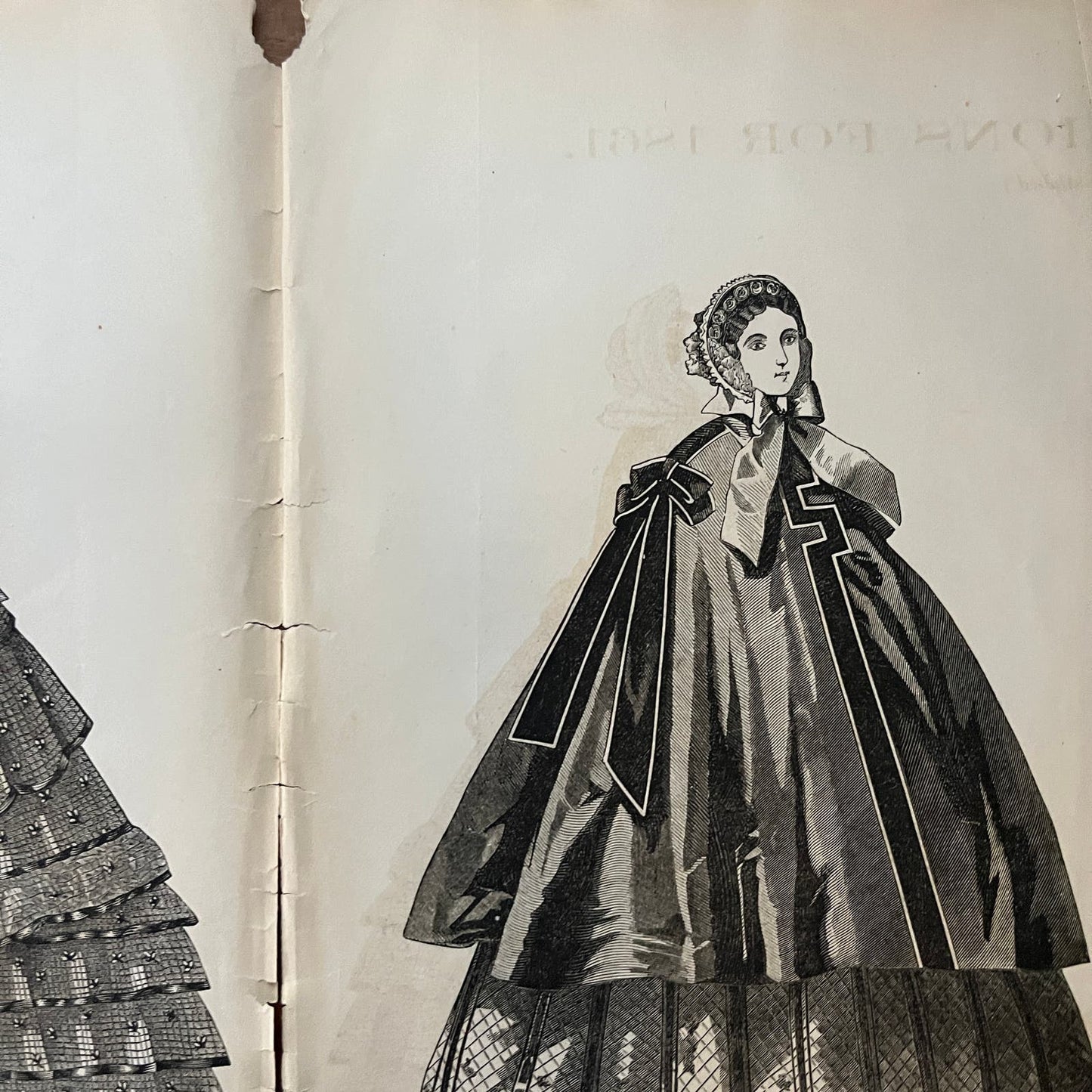 1861 Women's Spring Fashions 3 Page Engraving Fold Out Godey's Lady's Book D4-8