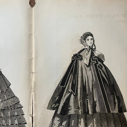 1861 Women's Spring Fashions 3 Page Engraving Fold Out Godey's Lady's Book D4-8