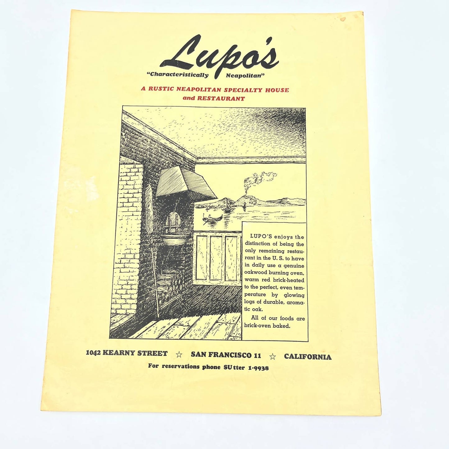 1961 Lupo's Neaoplitan Italian Restaurant Menu San Francisco CA FL3