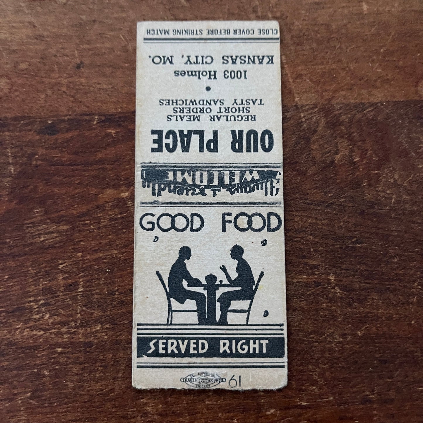 Our Place Restaurant Kansas City MO Advertising Matchbook Cover MM11-6