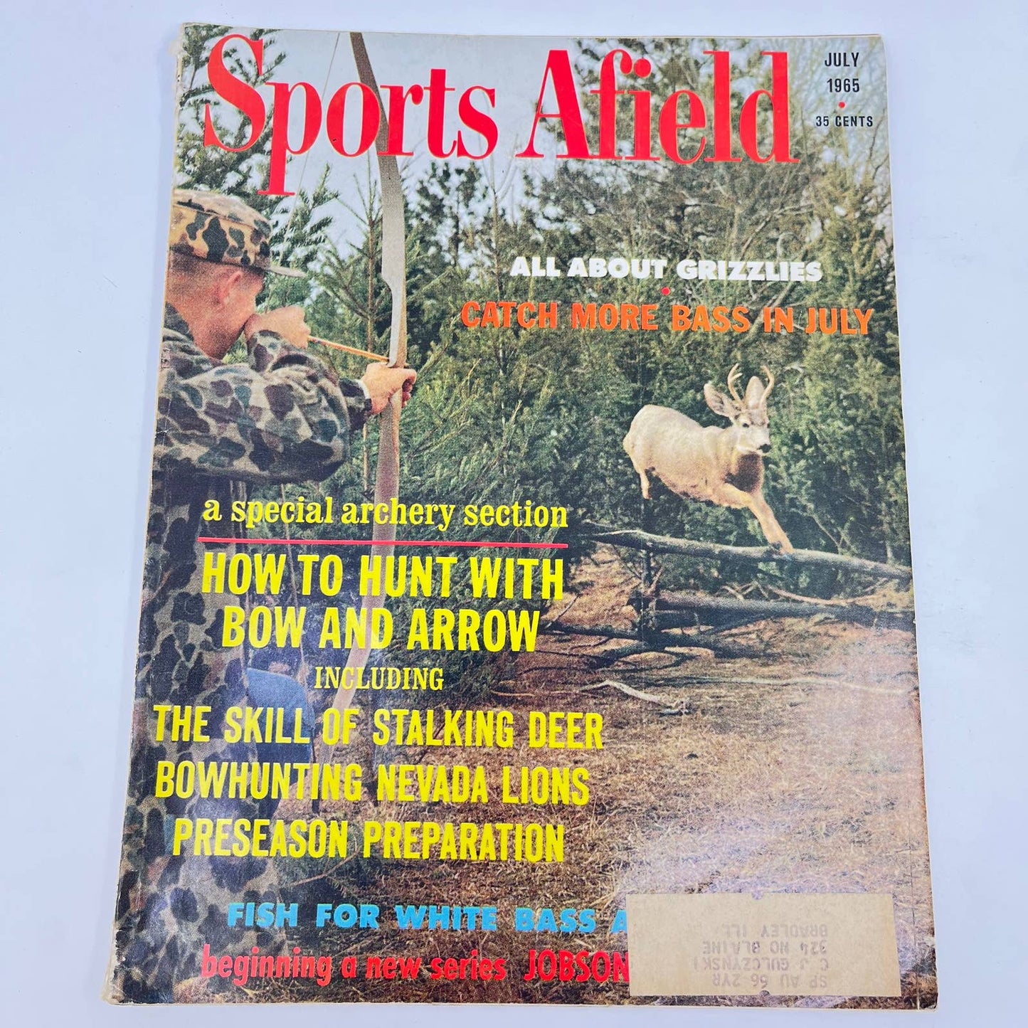 1965 July Sports Afield Magazine Bow Hunting Deer White Bass Nevada Lions TE8